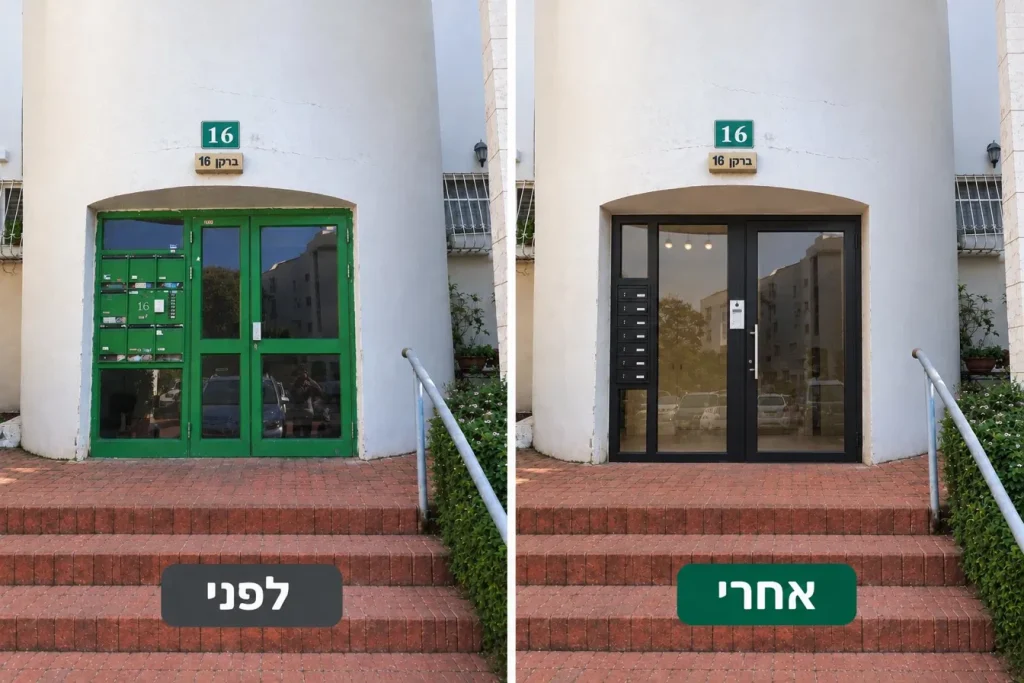 סיכורית שחורה עם תיבות דואר משולבות - ברקן 16 לפני ואחרי